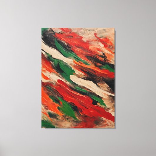 Quadro abstrato, vermelho, verde, bege e laranja キャンバスプリント (正面)