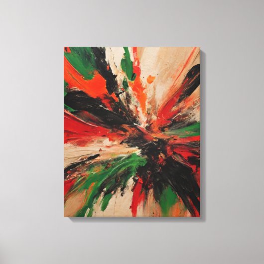 Quadro abstrato, vermelho, verde, bege e laranja キャンバスプリント (正面)