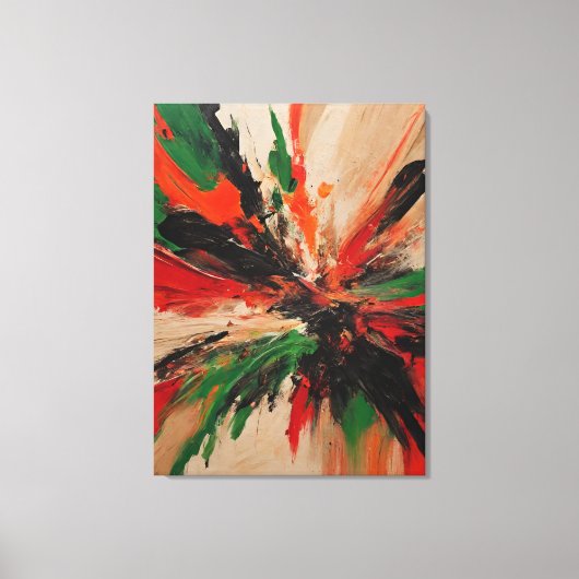 Quadro abstrato, vermelho, verde, bege e laranja キャンバスプリント (正面)