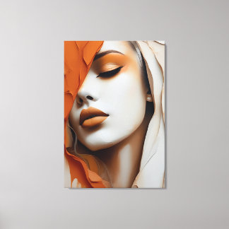 Quadro Rosto de mulher Laranja e bege  キャンバスプリント