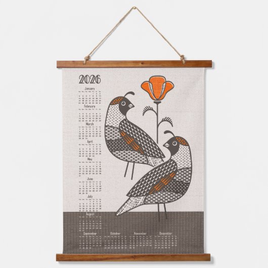 Quail and Poppy 2026 Calendar ©studioxtine 吊り下げ型タペストリー (正面)