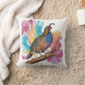 Quail on branchカラフル背景 クッション (ブランケット)