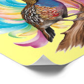 Quail on branchカラフル背景 ポスター (角)