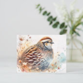 Quail Watercolor Botanical ポストカード (スタンド正面)