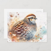 Quail Watercolor Botanical ポストカード (正面/裏面)