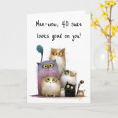 Quaint Cats with Big Eyes 40th Birthday Greeting カード (黄色い花)