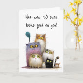 Quaint Cats with Big Eyes 50th Birthday Greeting カード (黄色い花)