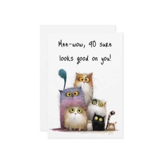 Quaint Cats with Big Eyes 90th Birthday Flat カード (正面/裏面インサイチュ)