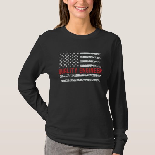 Quality Engineer USA Flag Profession Retro Job Tit Tシャツ (正面)