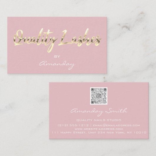Quality Lash Extension QRCodeロゴバラ金ゴールド 名刺 (正面/裏面)