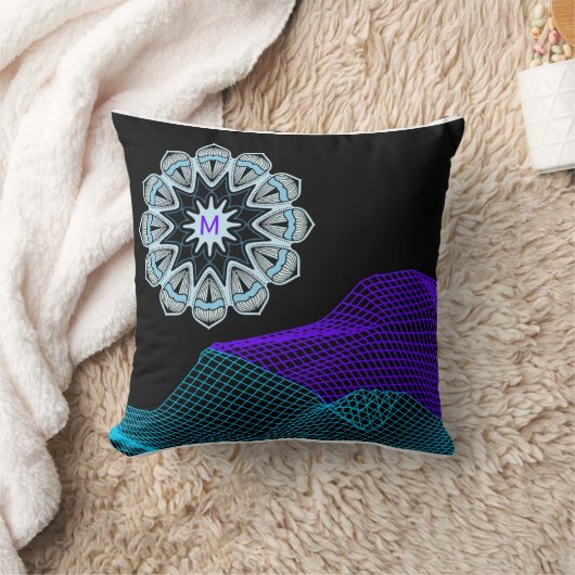 Quantum Abstract Mandala  Purple Blue Black Mngrm クッション (ブランケット)