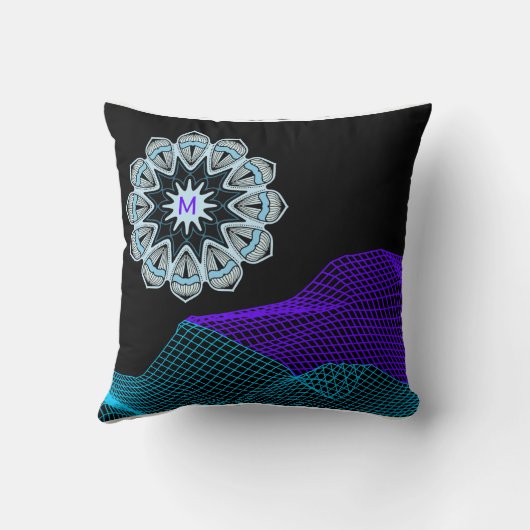 Quantum Abstract Mandala  Purple Blue Black Mngrm クッション (裏面)