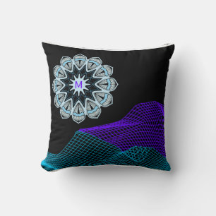 Quantum Abstract Mandala Purple Blue Black Mngrm クッション