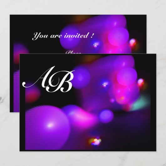 QUANTUM BUBBLE 黒 ピンク 紫 Fuchsia 招待状 (正面/裏面)