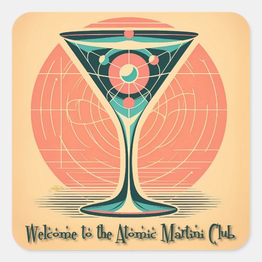 Quantum Entanglement Atomic Martini Club Cocktail スクエアシール (正面)