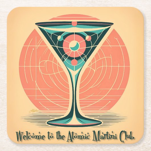 Quantum Entanglement Atomic Martini Club Cocktail スクエアペーパーコースター (正面)