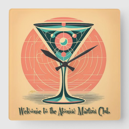Quantum Entanglement Atomic Martini Club Cocktail スクエア壁時計 (正面)