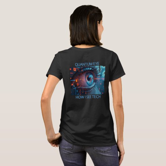Quantum Eye テクノロジー女性ブラックTシャツ背面 Tシャツ (裏面フル)