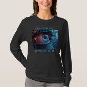 Quantum Eye Tech女性の長いスリーブブラックTシャツ Tシャツ (正面)