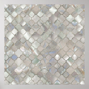 Quatrefoil Moroccan Pattern Mother of Pearl ポスター