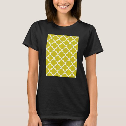 Quatrefoil Pattern In White Outline On Mustard Yel Tシャツ (正面)