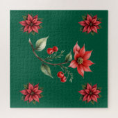 Quebra Cabeças Natal verde e Flores Vermelhas ジグソーパズル (横)