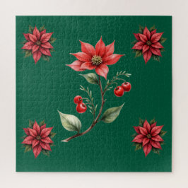 Quebra Cabeças Natal verde e Flores Vermelhas ジグソーパズル