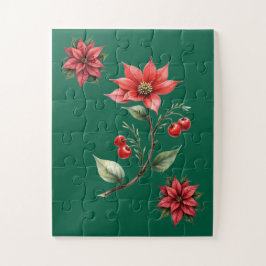 Quebra Cabeças Natal verde e Flores Vermelhas ジグソーパズル