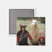 Quechua Womanと2つのLlamas写真 マグネット (正面/裏面)