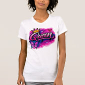 Queen Airbrush Graffiti Crown & Butterfly T-Shirt Tシャツ (正面)