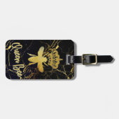 QUEEN BEE 黒と金のマーブル荷物タグ ラゲッジタグ (正面横)