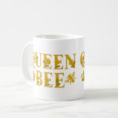 Queen Bee Gold Royal Crown Floral Honey Bee コーヒーマグカップ (正面左)