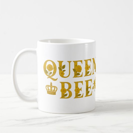 Queen Bee Gold Royal Crown Floral Honey Bee コーヒーマグカップ (左)
