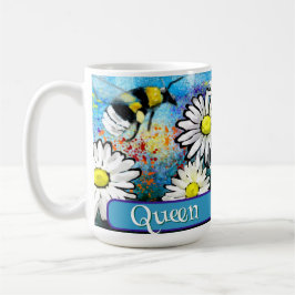 Queen Bee Whimsical Bumblebee Daisies Personalized コーヒーマグカップ