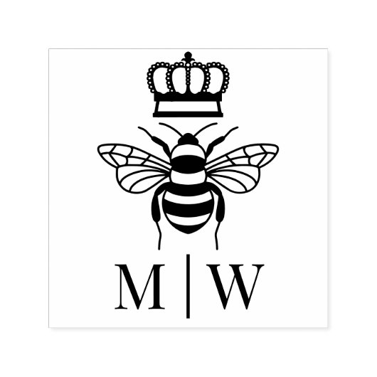 Queen Bee With Crown Wedding Couple Initials #2 セルフインキングスタンプ (デザイン)