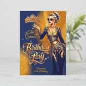 Queen Birthday Gold Orange Navy Blue Dress Party 招待状 (スタンド正面)