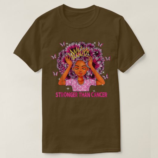 Queen Black Women Stronger Than Breast Cancer Pink Tシャツ (デザイン正面)