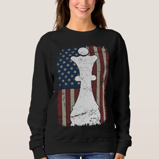 Queen Chess Piece USA Flag  Girl Ladies Womens Che スウェットシャツ (正面)