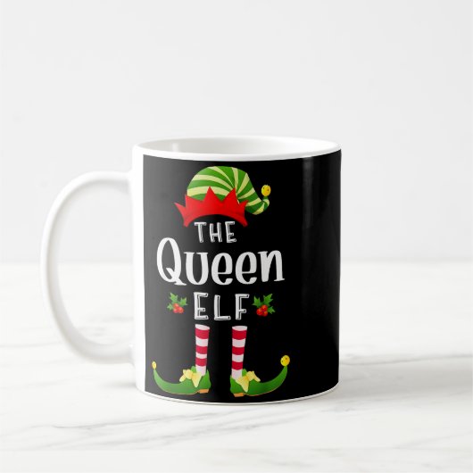 Queen Christmas Elf Matching Pajama X-mas Party コーヒーマグカップ (左)