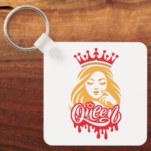 Queen Design – Elegant Royal Crown Typography for キーホルダー (正面)