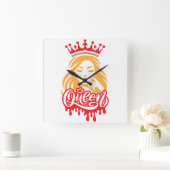 Queen Design – Elegant Royal Crown Typography for  スクエア壁時計 (ホーム)