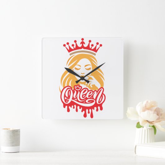 Queen Design – Elegant Royal Crown Typography for  スクエア壁時計 (ホーム)