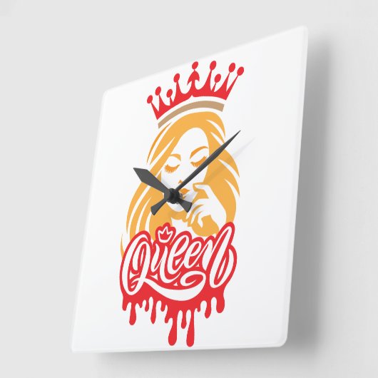Queen Design – Elegant Royal Crown Typography for  スクエア壁時計 (傾斜)