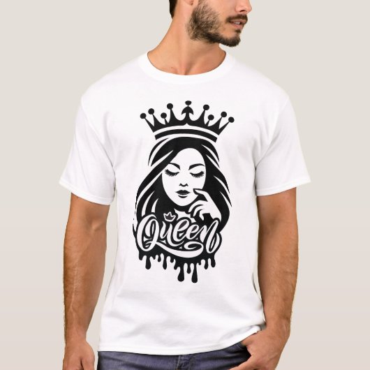Queen Design – Elegant Royal Crown Typography for  Tシャツ (正面)