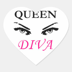 Queen Divaブラック&ピンクロゴと目フェミニン付き ハートシール