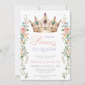 Queen Gold Crown Arch Floral Elegant Bridal Shower 招待状 (正面)