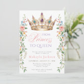 Queen Gold Crown Arch Floral Elegant Bridal Shower 招待状 (スタンド正面)