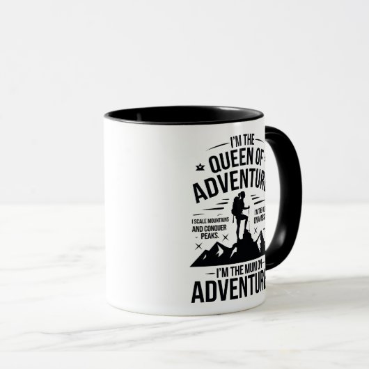 Queen of Adventure Hiking Mum Typography Design マグカップ (正面右)