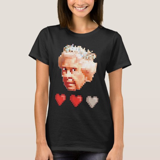 Queen of England retro video game pixel 3 lives he Tシャツ (正面)