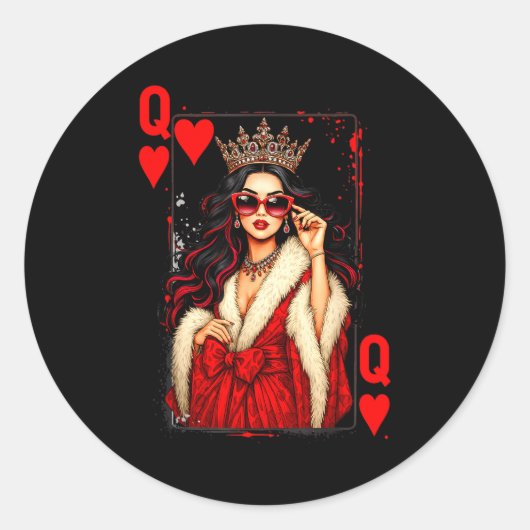 Queen Of Heart Playing Card Love Valentine Outfit  ラウンドシール (正面)